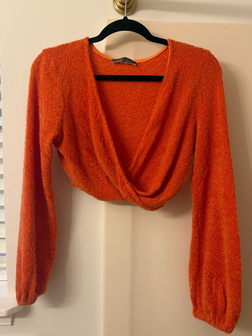 Blue Blush Orange Cropped Wrap V‑Neck Sweater